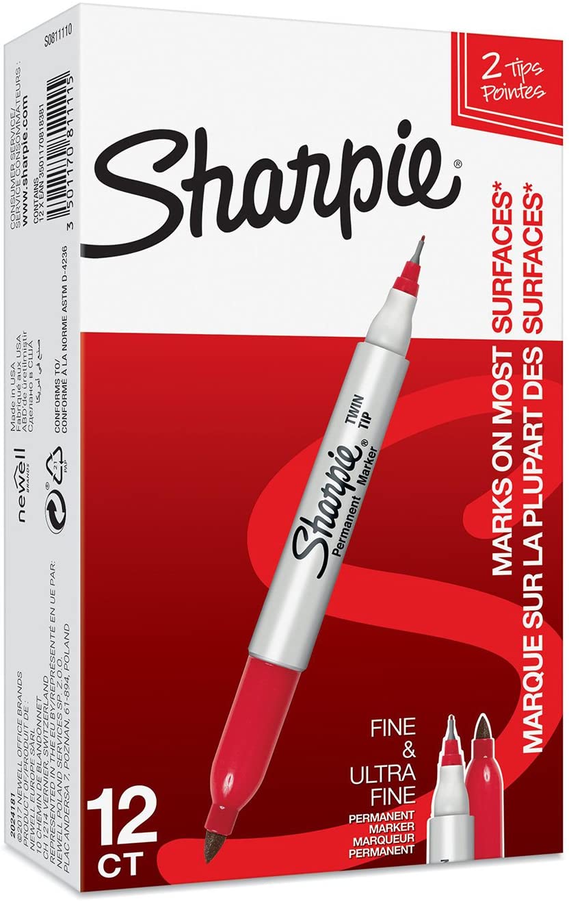 Sharpie Twin Tip Permanent Markers, red, 1 count (Pack of 12)