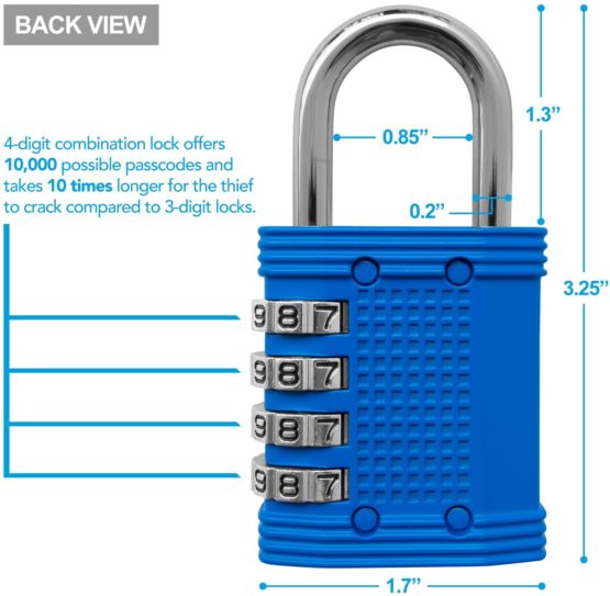 Padlock 4 Digit Combination Lock - for Gym School Locker, Outdoor Gate, Shed, Fence, and Storage - Weatherproof Metal - Keyless, Easy to Set, Resettable - Blue - Image 2