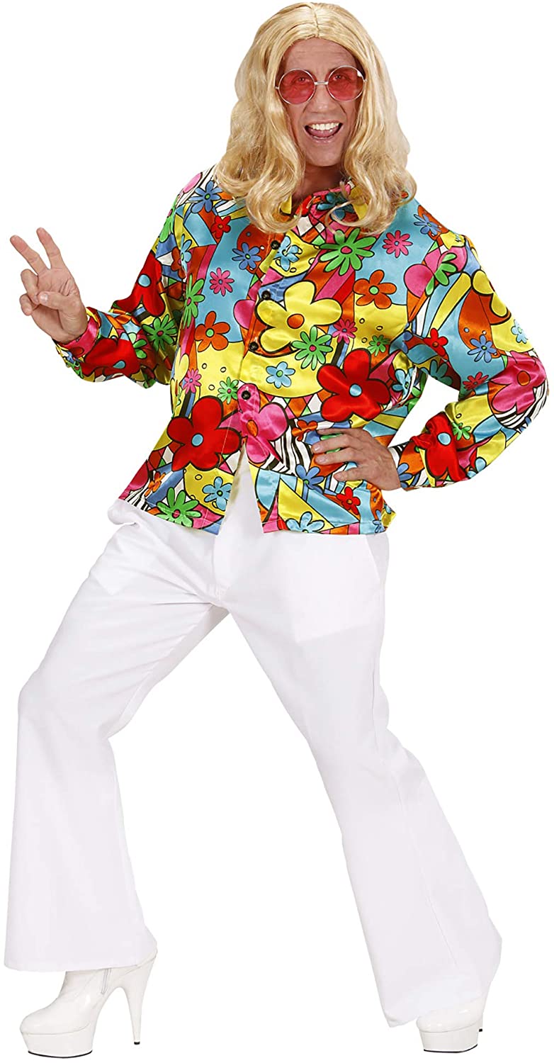 Flower Power Shirt Costume Medium for 60s 70s Hippy Fancy Dress, Multicoloured - Image 4