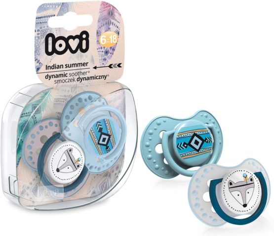 LOVI 2X Baby Silicone Soother 6-18 Months | Pack of 2 | Hygenic Cover | Protects The Sucking Reflex | Dynamic Tip | Boiling Water Sterilization | Indian Summer Collection | Blue - Image 2