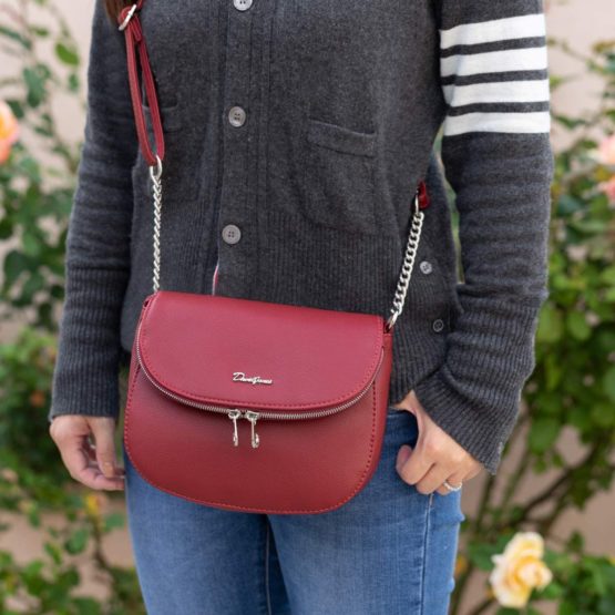 David Jones - Women's Small Crossbody Bag - Ladies Chain Shoulder Bag PU Leather - Zipper Flap Messenger Bag Multiple Pocket - City Casual Saddle Handbag - Work Travel Phone Clutch Purse - Image 2