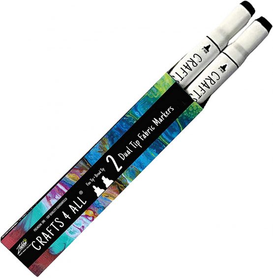 Crafts 4 All Permanent Fabric Laundry Marker, Non Bleed, Dual Tip, Black, 2 Piece