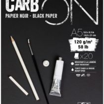 Clairefontaine 975042C Carb'On Black Wirebound Paper Pad, 120 g, A5, 20 Sheets