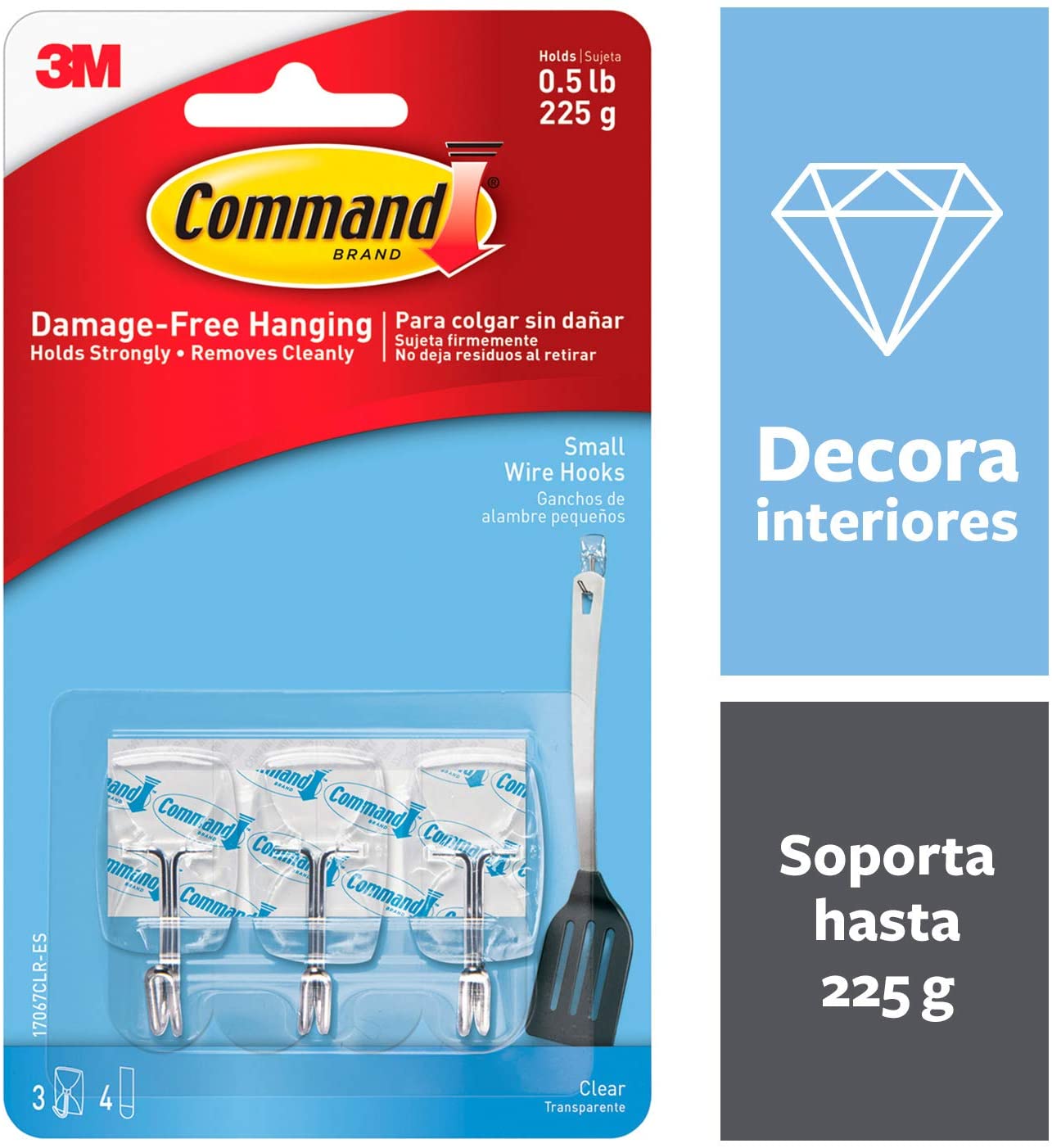 Command 17067CLR Small Wire Hook with 4 Strips - Clear (Pack of 3)