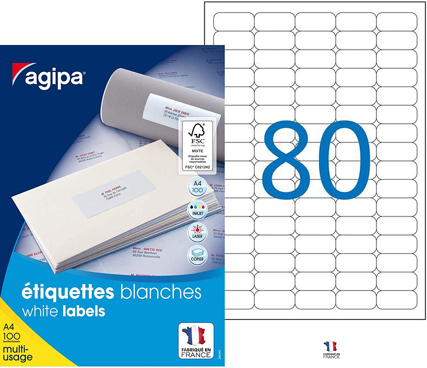 Apli 102163 Box of 8000 Multi-Purpose Labels A4 35.6 x 16.9 mm, White, 356 x 169 month