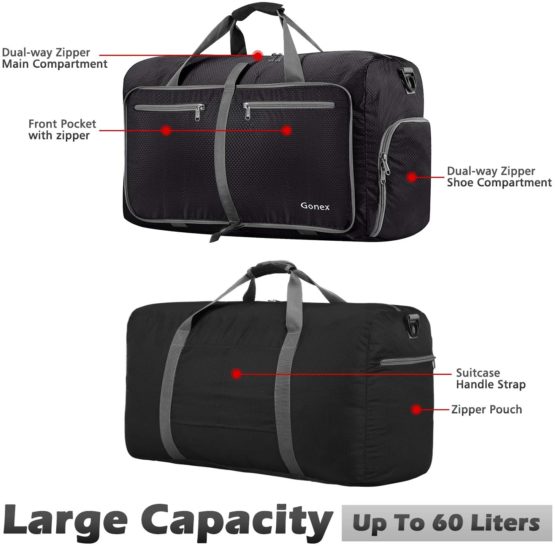 Gonex 60L Foldable Travel Duffel Bag for Luggage, Gym, Sport, Camping, Storage, Shopping Water & Tear Resistant Black - Image 3