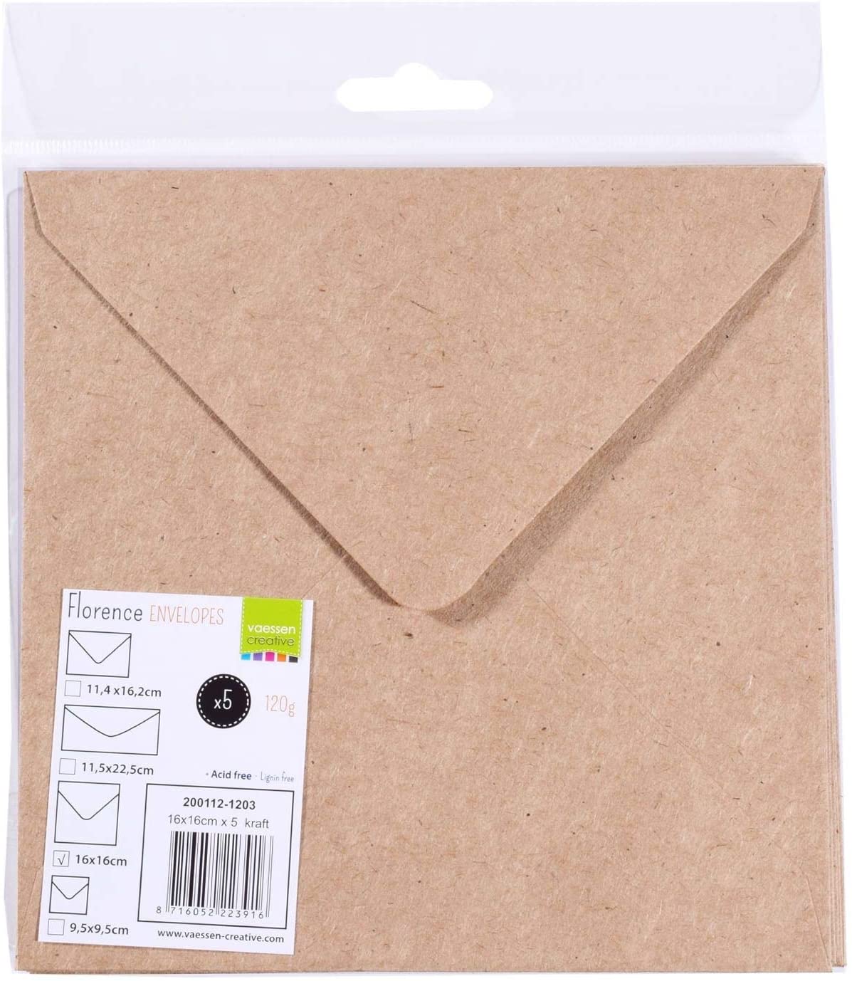 Vaessen Creative Large Square Florence Envelopes for Greeting Cards Kraft, Set of 5, Matching Cards Available - Image 4