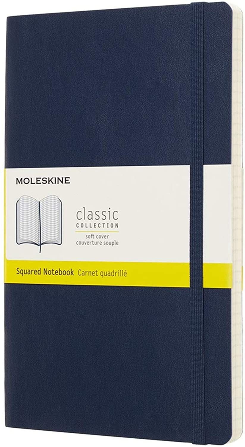 Moleskine Classic Notebook, Notebook With Squared Pages, Soft Cover and Elastic Closure, Sapphire Blue, Large, 13 x 21 cm, 192 Pages
