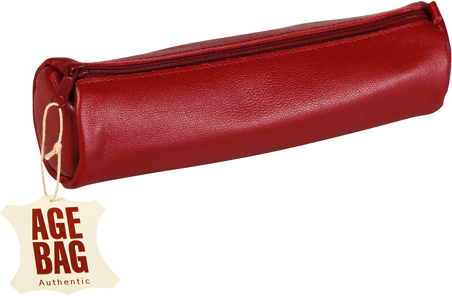 Clairefontaine 77029C, Age Bag Collection, One Round Genuine Lambskin Leather Pencil Case in Red, Dimensions: 21 cm x 6 cm