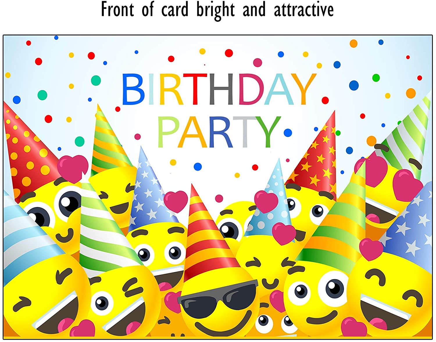 the lazy panda card company 20 Funny Smilies Birthday Invitations for Children or Smiley Enthusiasts (With Envelopes) - Image 2