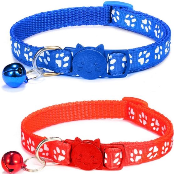 2x Cat Collars with Bell - Safe Quick Release Breakaway Buckle - Adjustable to fit all Domestic Cats | PACK OF 2 (RED & BLUE)