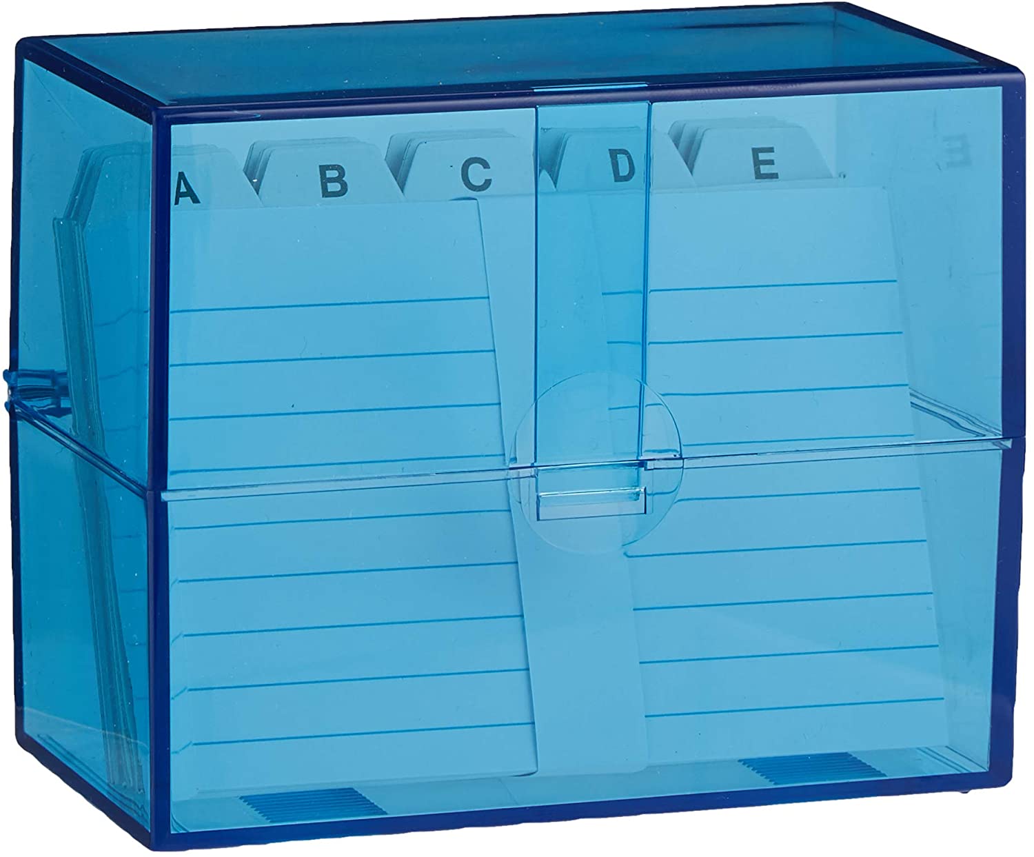 Wedo 2507303 card boxes DIN A7 transverse for about 200 cards (made of plastic translucent blue