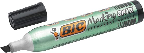 Bic - Onyx Marker- 12 Permanent markers Bevel point Metal body large capacity Black ink- 1591 3.5mm - 5.5mm Box of 12 - Black - Image 2