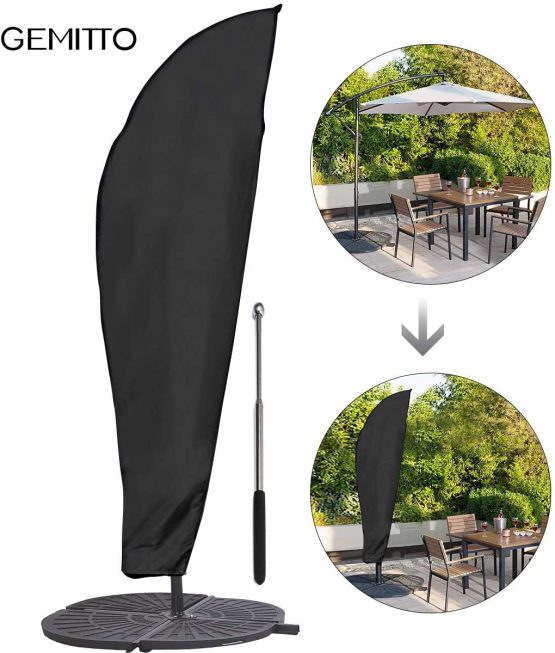 GEMITTO Protective Parasol Cover with Rod, Cantilever Parasol Cover Waterproof, Outdoor Umbrella Cover Weatherproof UV-Anti Wind Snow Proof for 2-4 m Cantilever/ Straight Parasol 280x30x81/46cm