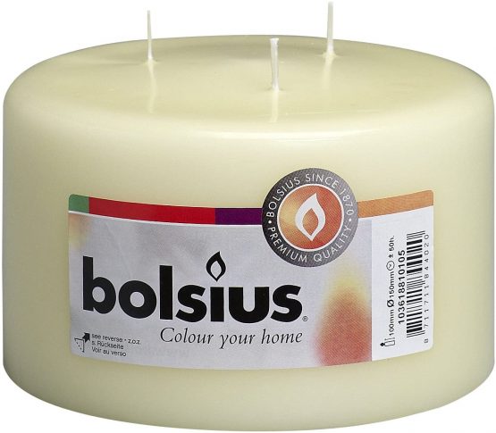 Bolsius Large 3 wick Candle, 10 x 15 cm , "Ivory"