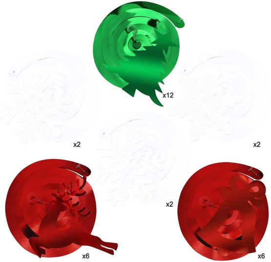 HOWAF 30 Pieces Christmas Hanging Swirl Decoration, Christmas Tree Bell Reindeer Snowflake Swirls Dangling Christmas Ceiling Decorations for Xmas Winter Holiday Party Decoration Supplies - Image 3