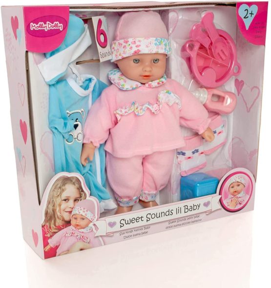 Molly Dolly Sweet Sounds 30cm Talking Baby Doll Set with 2 Outfits and 6 Baby Doll Acessories (Batteries Included) - Great Gift for Girls Age 2 - 6 Years - Image 2