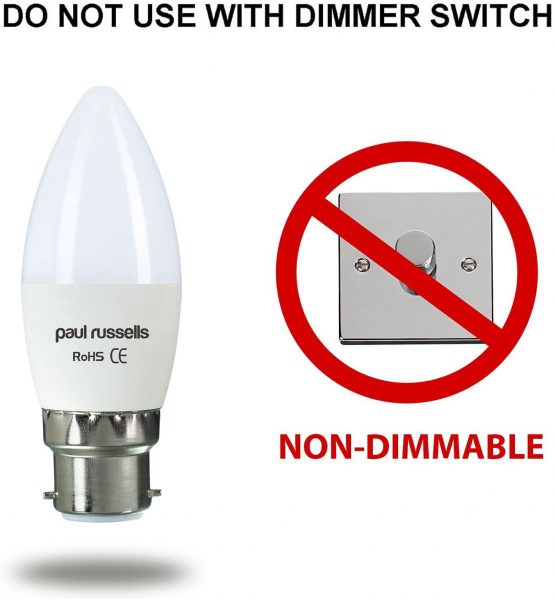 3 Pack 7W Candle LED Light Bulbs BC / B22 / Bayonet Cap Paul Russells Bright 7W=60W C37 Chandelier 270 Beam Lamp 4000K Cool White 60W Incandescent Replacement - Image 4