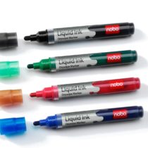 Nobo Liquid Ink Drywipe Whiteboard Pens, 3 mm Bullet Tip, Pack of 4, 1902408, Coloured