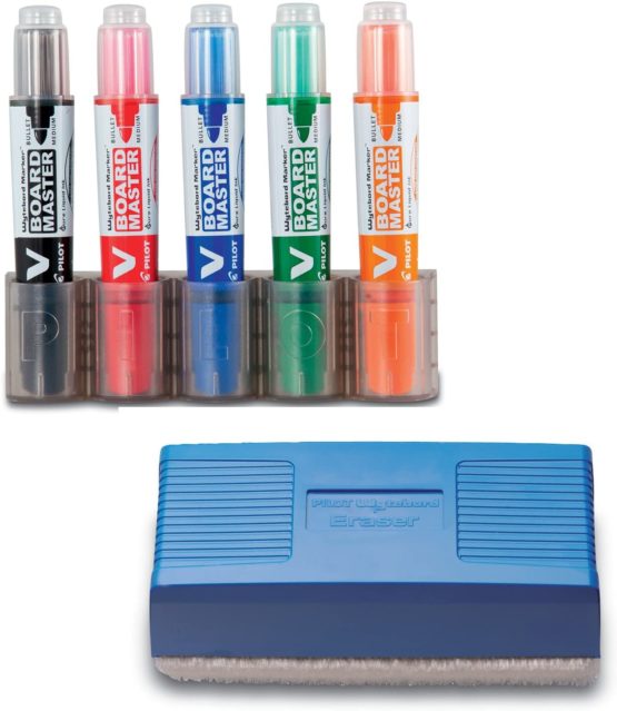 Pilot V Board Master Whiteboard Kit Markers Pens Magnetic Eraser Pen Holder