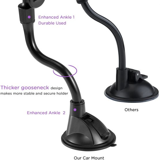 Ipow Upgrade Suction Cup Dashboard Phone Holder Windshield Car Mount Cradle with Strong Gooseneck X-Shaped Double Clamp Compatible with iPhone X / 8(plus) / 7(plus) / 6s / 5 / Samsung S9 S8 S7 etc. - Image 3