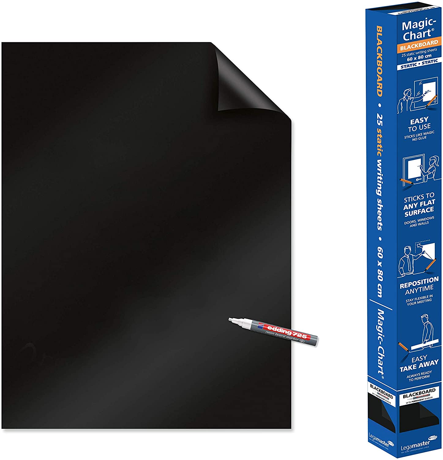 Legamaster Magic-Chart Blackboard foil - static self-adhesive - matt black - 80x60cm - incl. 1 chalk marker - 25 foil sheets on a roll - Image 3