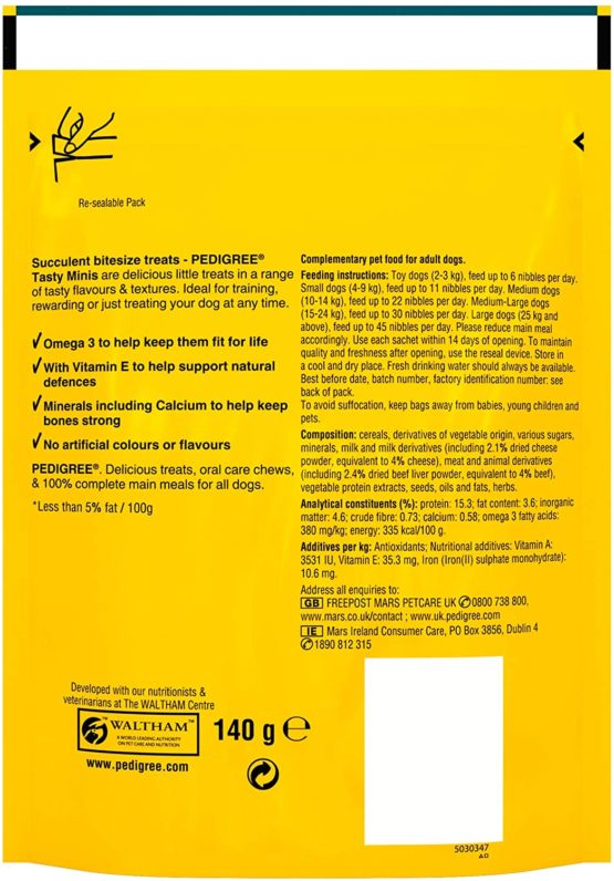 Pedigree Tasty Minis - Dog Training Treats Cheesy Nibbles with Cheese and Beef, bag (8 x 140g) - Image 2