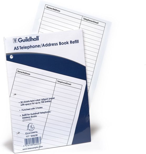 Exacompta Guildhall Telephone/Address Book Refills, A5, 30 Sheets