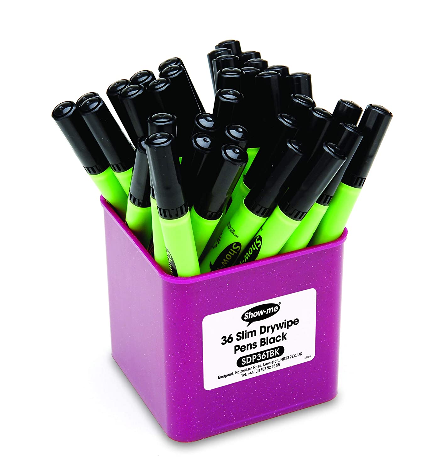 Show-me SDP36TBK Medium Tip Dry wipe Pens, Classroom Tub, Black (Pack of 36), Black ink, 1 count (Pack of 36)