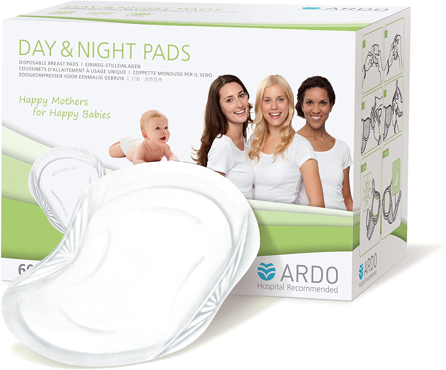 Ardo 60 Pack Disposable Day & Night Breast Pads for Breastfeeding Mums. Individual Hygiene Wrapped Ultra Absorbent Nursing Breast Pads with 360º Barrier Protector to Prevent Breast Milk Leakage