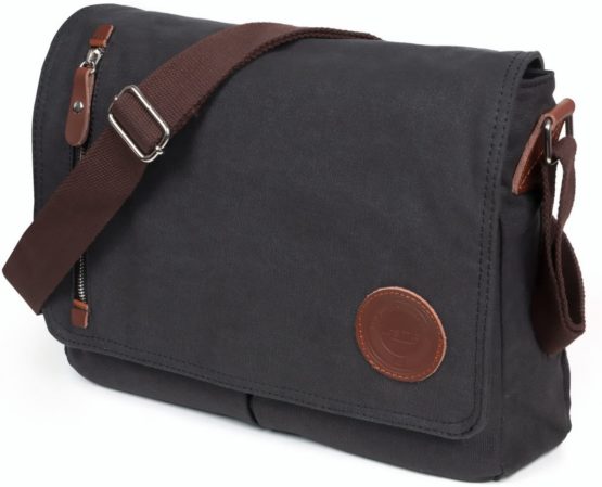 LOSMILE Mens Canvas Messenger Shoulder Bag. (Black) - Image 2