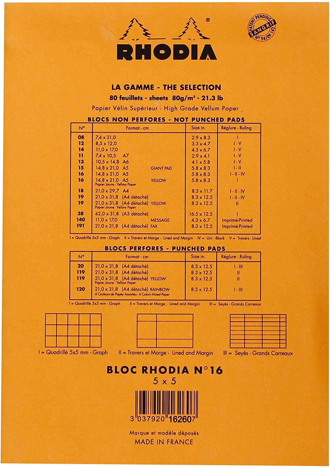 RHODIA 16260C, Stapled Notepad N°16 Orange, A5, Small Squares, 80 Detachable Sheets, 80G Yellow Clairefontaine Paper - Image 3