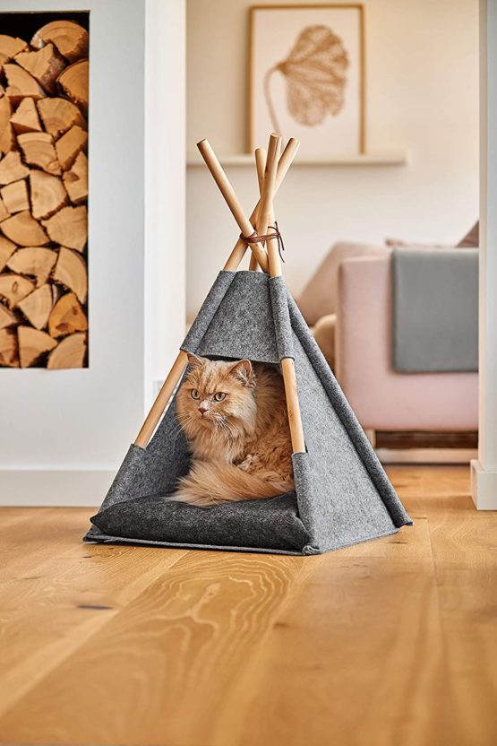 ZELLER PRESENT SCHÖNER LEBEN. PRAKTISCH WOHNEN. Cat Basket, Wood, Gray, ca. 44x42x45/68 cm - Image 2