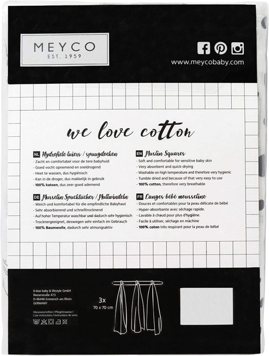 Meyco 452019 Muslin Muslin Nappies Set of 3 70 x 70 cm Animal Plain Stone Green/White - Image 3