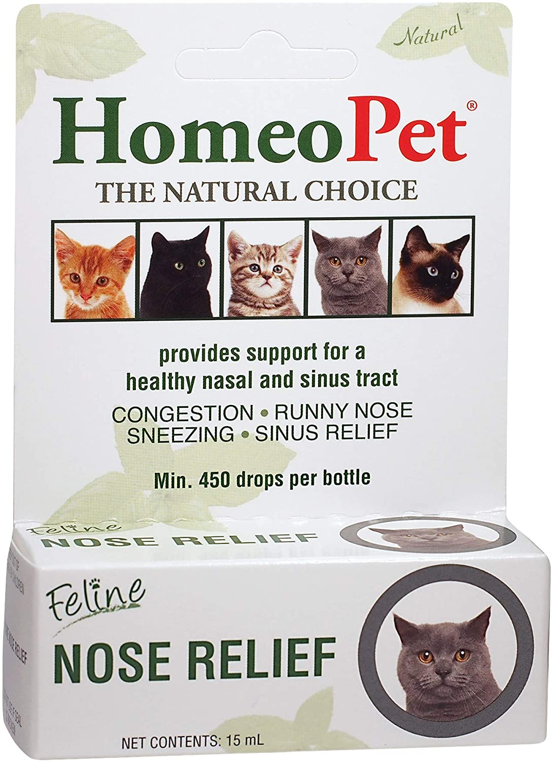 HomeoPet Feline Nose Relief, Safe and Natural Nasal and Sinus Medicine for Cats Natural Pet Medicine, 15 Milliliters