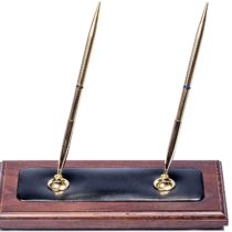 Dacasso Walnut & Leather Pen Stand, Wood, Walnut and Black Leather, 23.5 x 10.79 x 22.86 cm