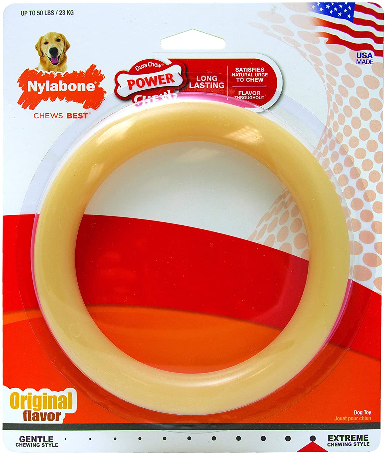 Nylabone Dura Chew Giant Ring Extreme Tough Dog Chew Toy, Original Flavour, Large, for Dogs Up to 23 kg,White