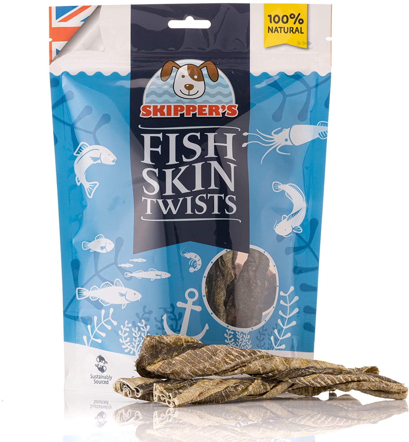 SKIPPER'S Fish Skin Twists Short Dog Chews for Teeth 200g- Handmade & Gently Air- Dried