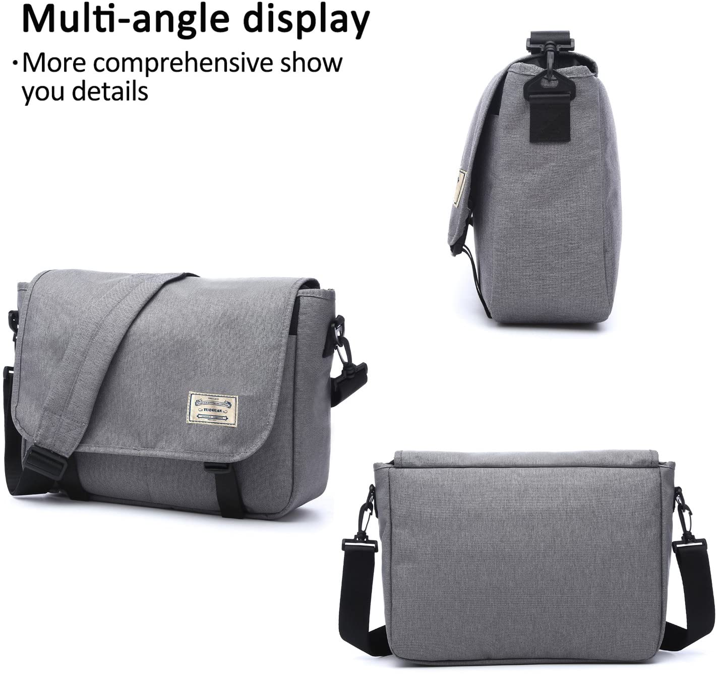 FANDARE Messenger Bag Satchel Crossbody Bag Laptop Briefcase Work Bag School Bag Polyester Gray - Image 4