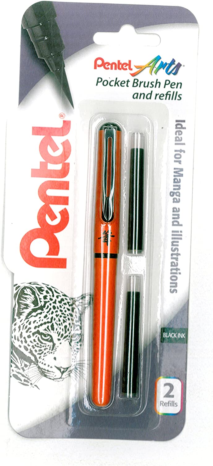 Pentel XGFKPF/FP10-A Pocket Brush Pen with 2 Refills - Orange Barrel, 12 count (Pack of 1)