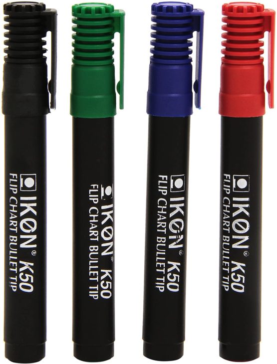 Hainenko K50-WLT4 Value Bullet Tip Flipchart Marker - Assorted Colour (Pack of 4)