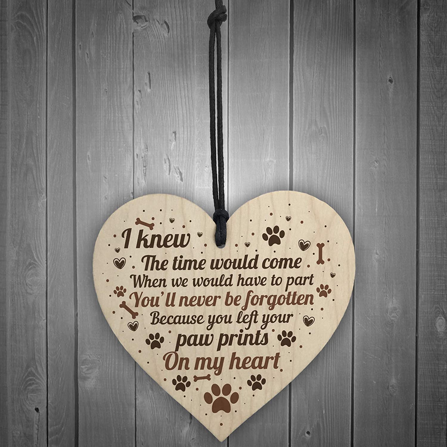 RED OCEAN Pet Memorial Dog Cat Tribute Plaque Wooden Heart Grave Christmas Memorial Bauble Paw Prints On Heart Gift - Image 2
