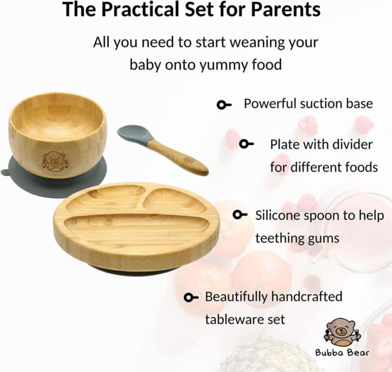 Bubba Bear ® Baby Bamboo Suction Bowl, Plate & Spoon Set | Stay Put Toddler Led Feeding Bowls & Plates | Free Guide to Weaning - Image 2