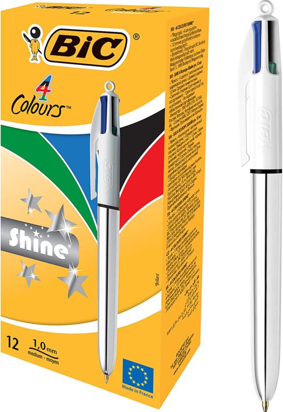 BIC 4 Colours Shine Retractable Ballpoint Pen Black/Blue/Red/Green (Pack of 12
