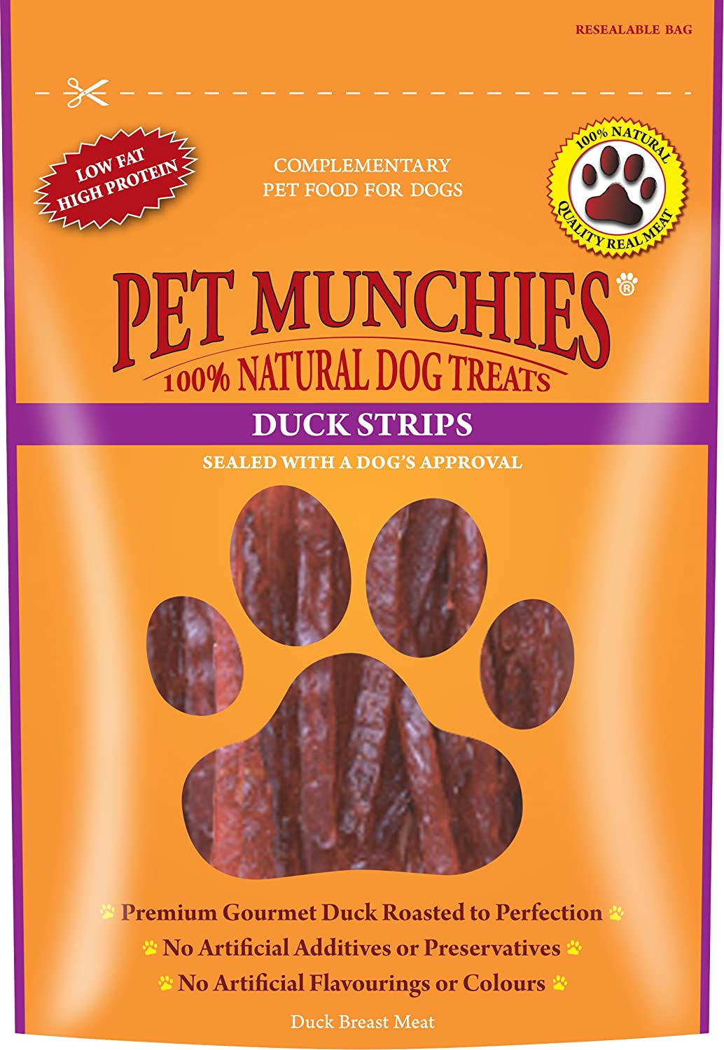 Pet Munchies Duck Strips Dog Treats, Premium Natural Grain Free Dog Chews Made With Real Meat, Low in Fat and High in Protein 90g