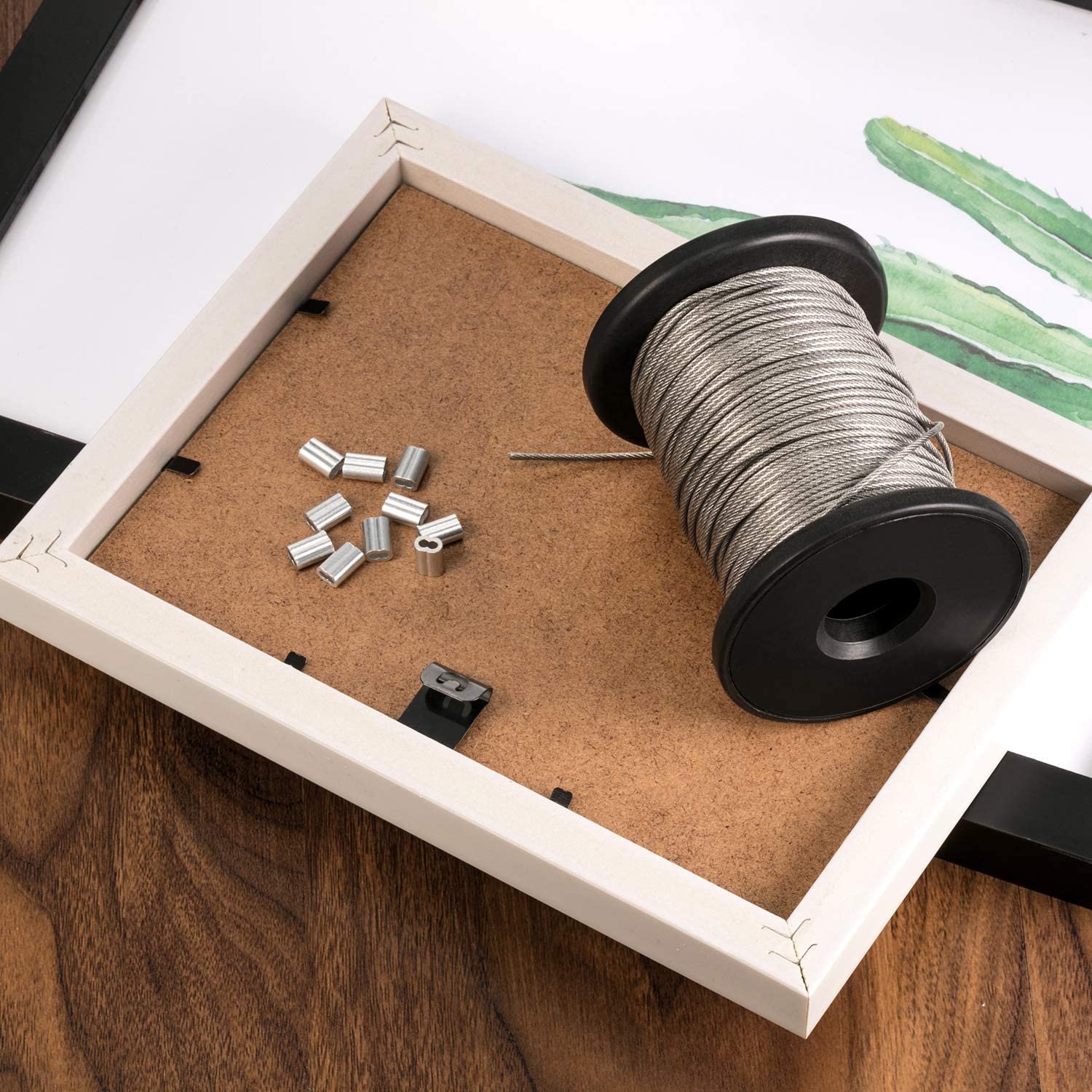 Vinyl Coated Picture Frame Hanging Wire, Stainless Steel Wire Spool with 20 Pieces Aluminum Crimping Loop Sleeve - Image 2