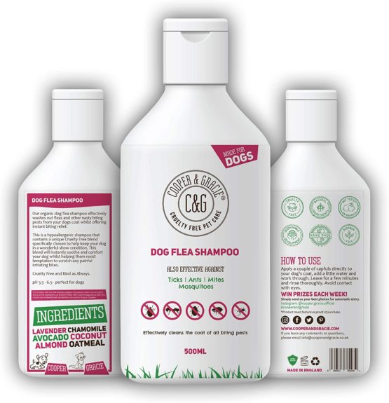 Flea Shampoo For Dogs 500ml - Sensitive Itchy Skin Dog and Puppy Grooming - Medicated Fleas Treatment