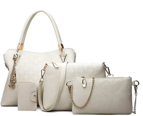 Pahajim Women Handbags Sets Large Tote Bag Crossbody Clutch for Ladies 4 Piece Hobo Top Handle Satchels Shoulder and Purse Clutch for Gift (White)