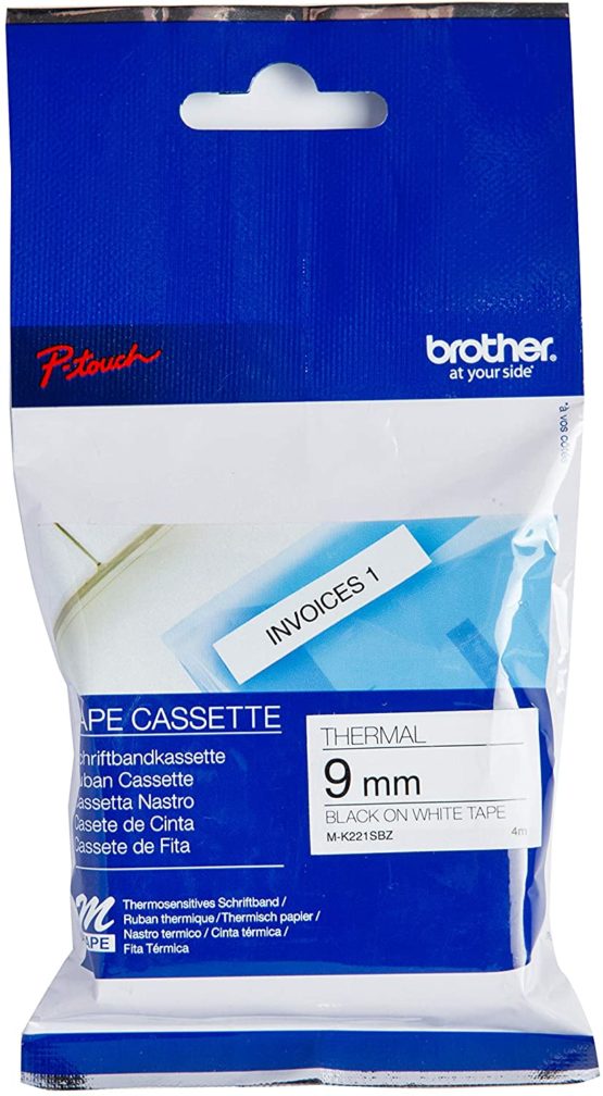 Brother M-K221SBZ Labelling Tape Cassette, Black on White, 9 mm (W) x 4 m (L), Brother Genuine Supplies