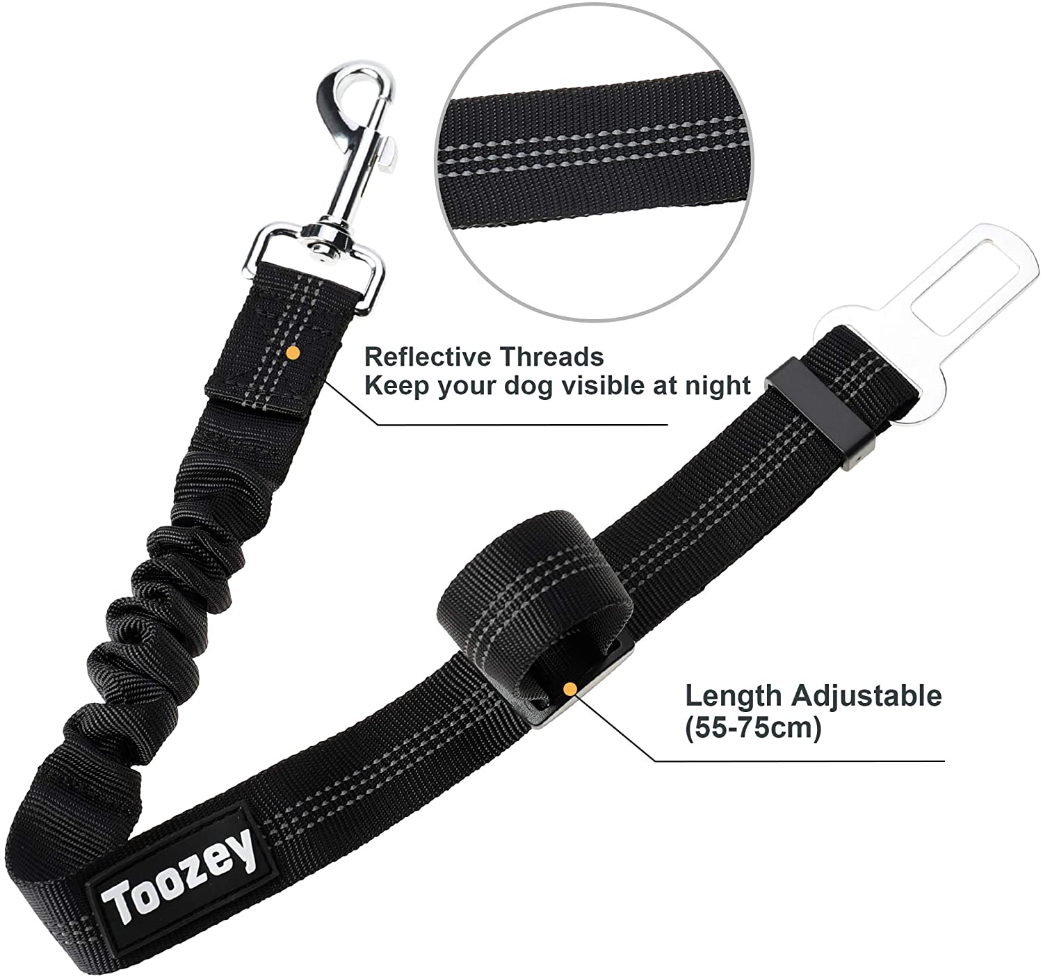 Toozey Dog Seat Belt with Elastic Shock Absorption and Strong Carabiner